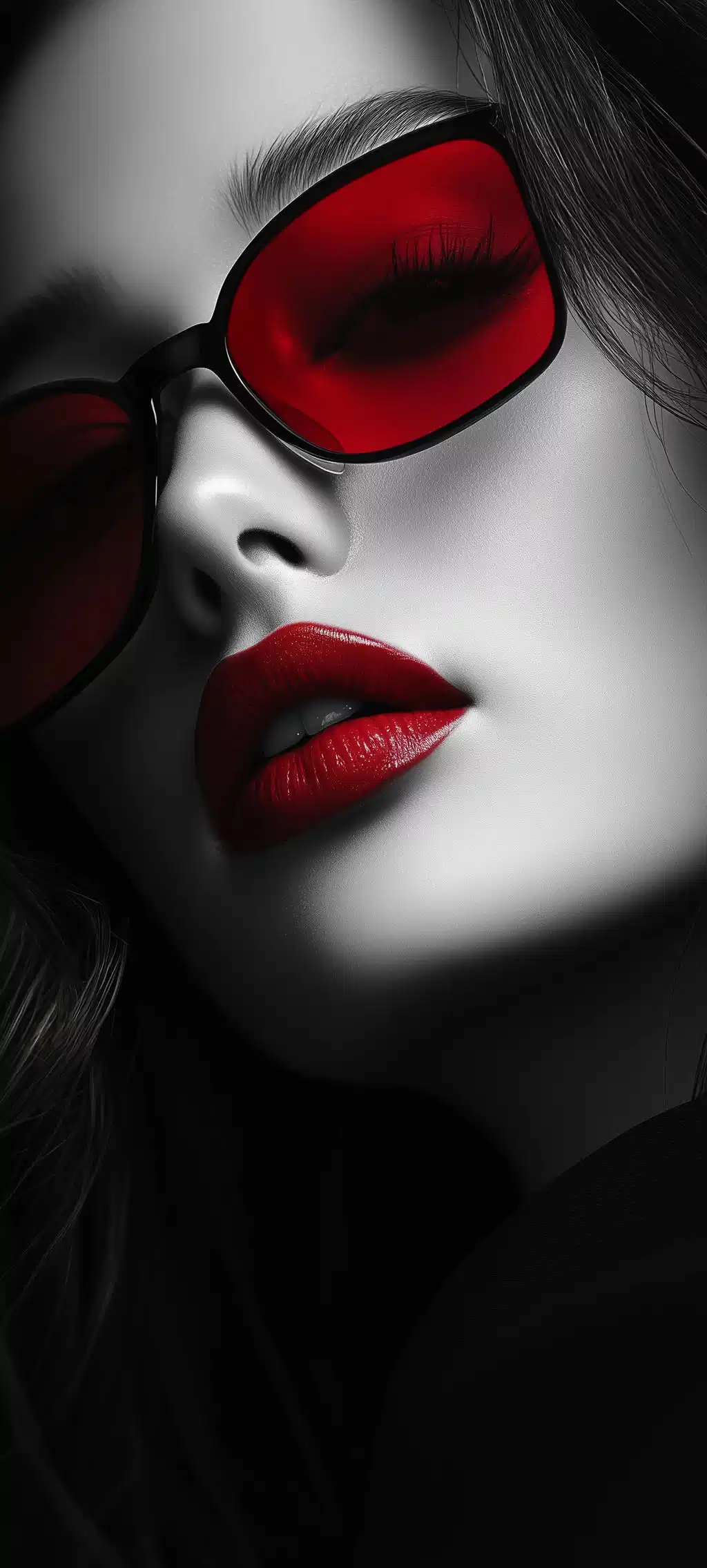 Chic Woman with Red Glasses Wallpaper